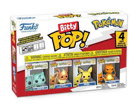 Pokémon pack 4 figurines Bitty POP! Vinyl Series 3 : Bulbizarre, Pyroli, Pichu, Dracaufeu Funko