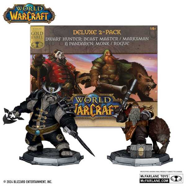 World of Warcraft Pack 2 statuettes PVC 1/12 Dwarf Hunter: Beast Master & Pandaren: Monk (Gold Label) McFarlane Toys