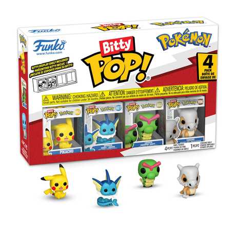 Pokémon pack 4 figurines Bitty POP! Vinyl Series 1 :  Pikachu, Aquali, Chenipan, Osselait Funko