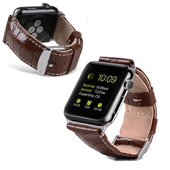 Bracelet Apple Watch 42mm Motif Cuir Crocodile Marron