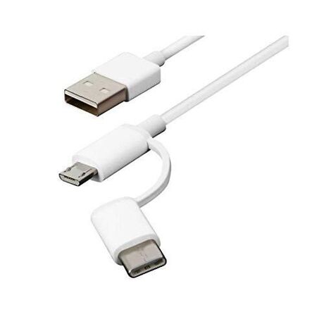 Câble USB Nylon Tressé 2 en 1 Micro - USB / Type C Blanc