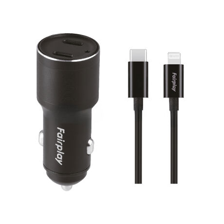 Pack Chargeur Voiture 60W + Câble Lightning Fairplay Noir