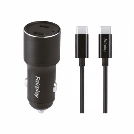 Pack Chargeur Voiture 60W + Câble USB-C Fairplay Noir