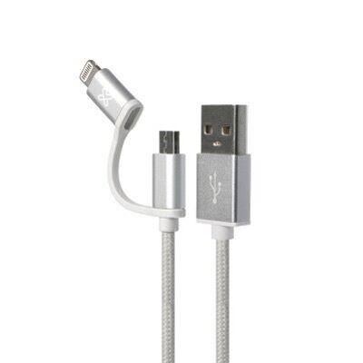 Câble USB Nylon Tressé 2 en 1 Micro - USB / Type C Blanc