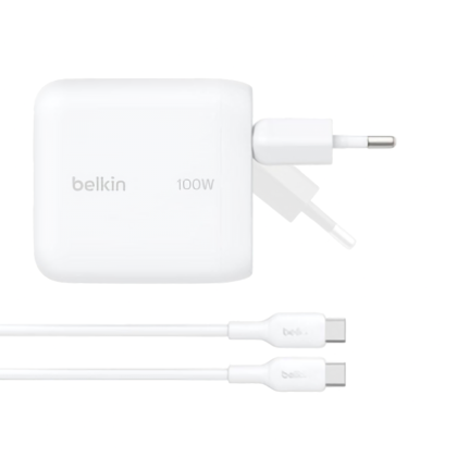 Chargeur Secteur USB-C Belkin 100W avec Câble USB-C vers USB-C 1,5m - Couleur Blanc