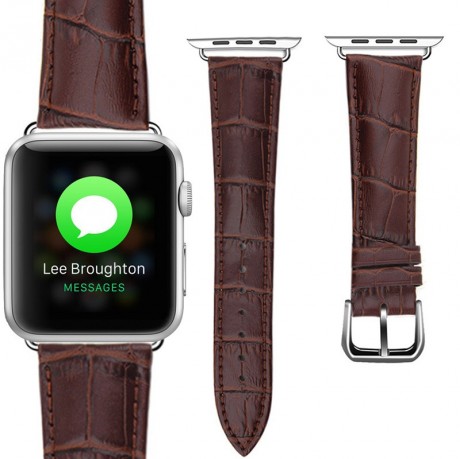 Bracelet Apple Watch 42mm Motif Cuir Crocodile Marron