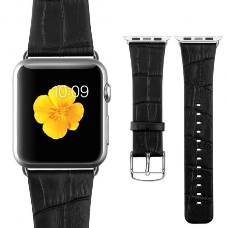 Bracelet Apple Watch 42mm Motif Cuir Crocodile Noir