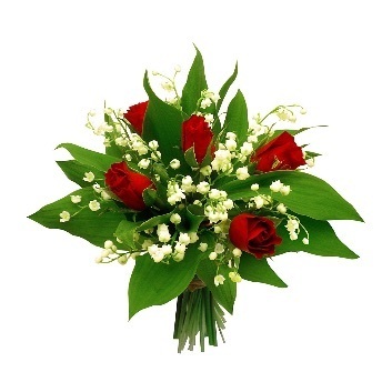 9 Brins de Muguet Extra & 3 Roses de Couleur variée en Bulle d'eau