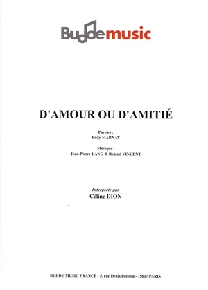 Partition Celine Dion D Amour Ou D Amitie Partition Celine Dion D Amour Ou D Amitie