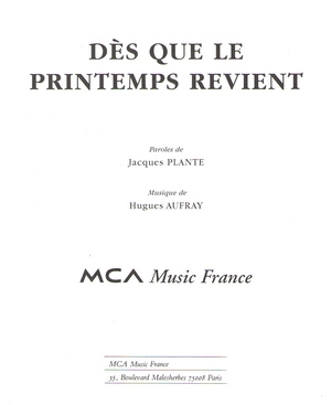 Partition Hugues AUFRAY Dés que le printemps revient