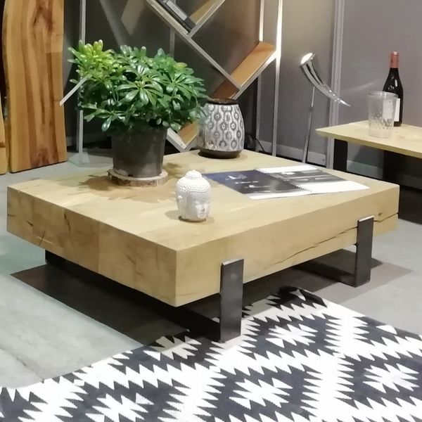 Table basse bois massif charpente  Table de salon chêne brut poutre