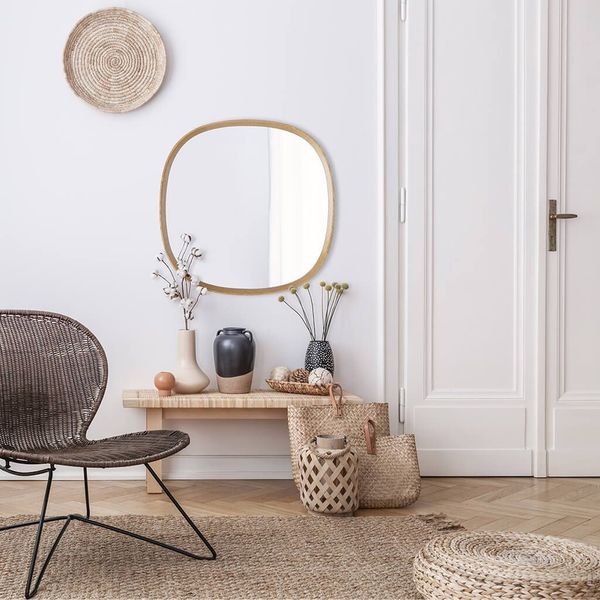 Miroir Mural Patchwork Bois Flotté 60x60 Cm - Cadre Bois Massif Naturel, Pièce Unique - Pour Salon, Entrée, Chambre - 13