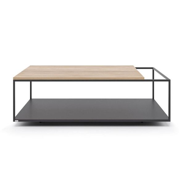 Table basse / d'appoint ronde 52 x 52 cm effet bois et métal noir. 2 Table basse / d'appoint ronde 52 x 52 cm effet bois et métal noir. 2