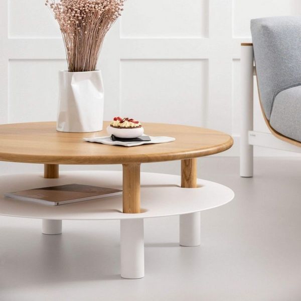 Table basse modulable ronde - Table salon bois massif Loftboutik