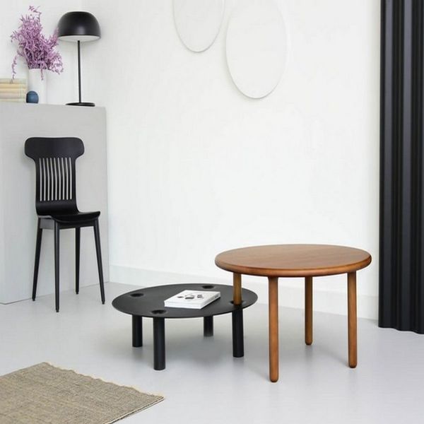 Table basse modulable ronde - Table salon bois massif Loftboutik