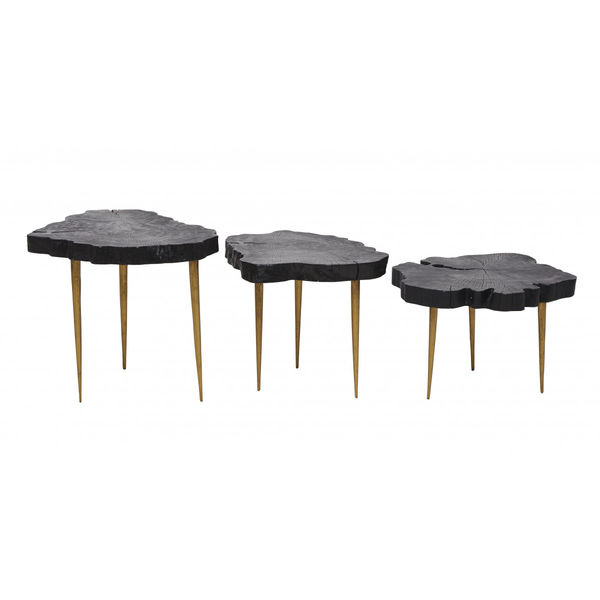 Set 3 tables basses gigogne - table basse en bois noir - Loftboutik