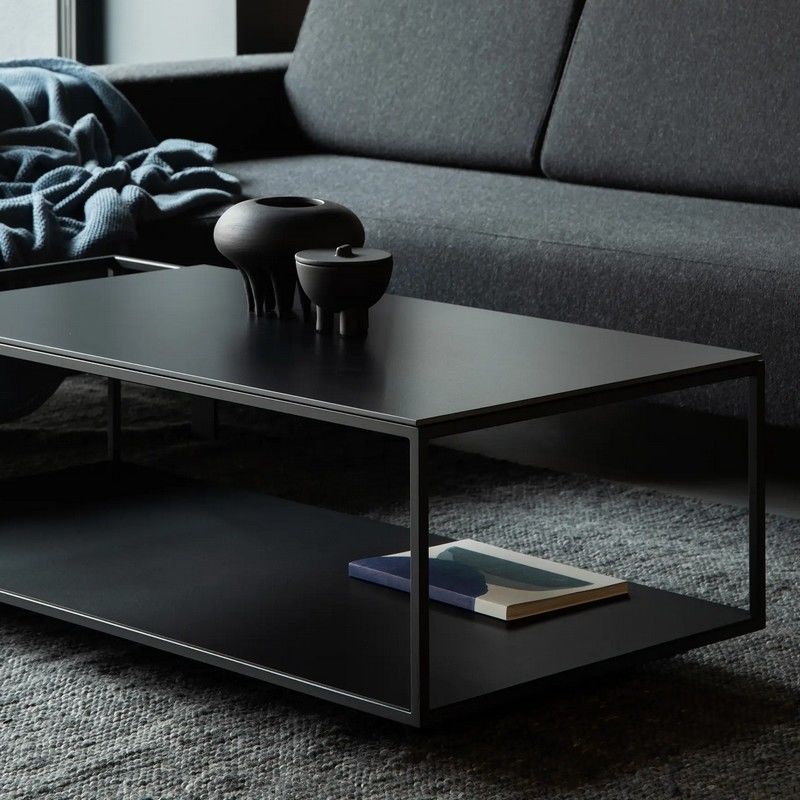 Table Basse AKKE Rectangulaire 55cm - Plateau Laminé 18mm Pieds Métal - Style Loft