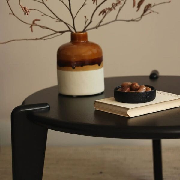 Table basse ronde bois massif noir