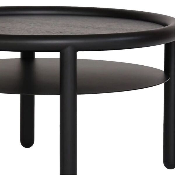 Table basse ronde noire avec étagère