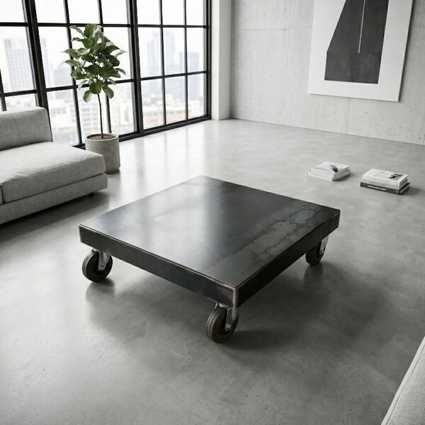 Table basse industrielle sur roulettes