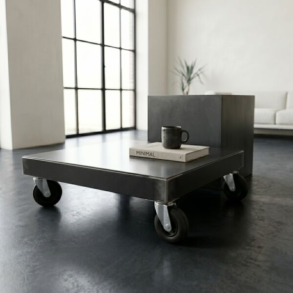 Table basse industrielle sur roulettes