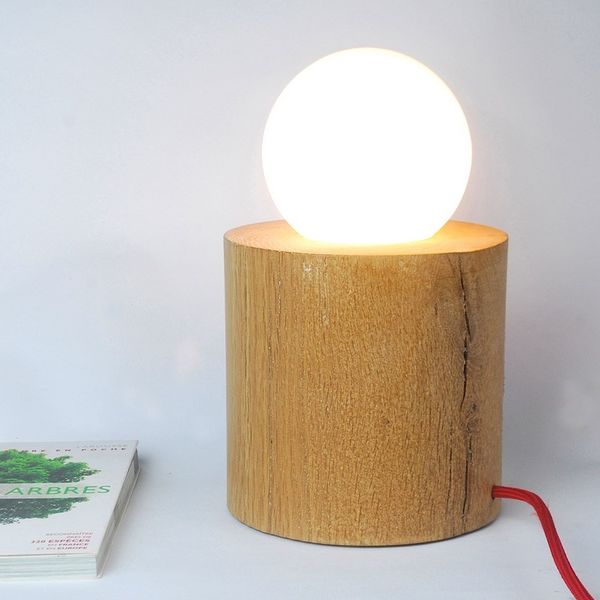 Lampe De Chevet Bois Brut Lune Ampoule Ronde Luminaire Nature