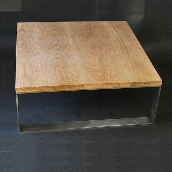 Table Basse Metal Et Chene Massif 100x100 Table De Salon Bois Massif Design Brut