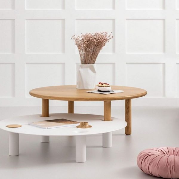 Table basse modulable ronde - Table de salon bois massif - Loftboutik