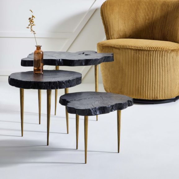 Set 3 tables basses gigogne - table basse en bois noir - Loftboutik