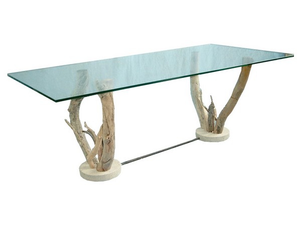 Table bois brut et verre