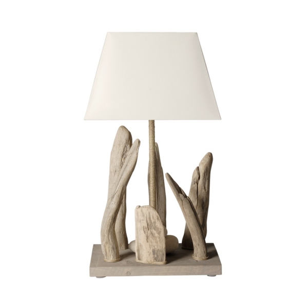 Lampe de chevet bois flotté abat-jour gris clair Lampe de chevet bois flotté abat-jour gris clair