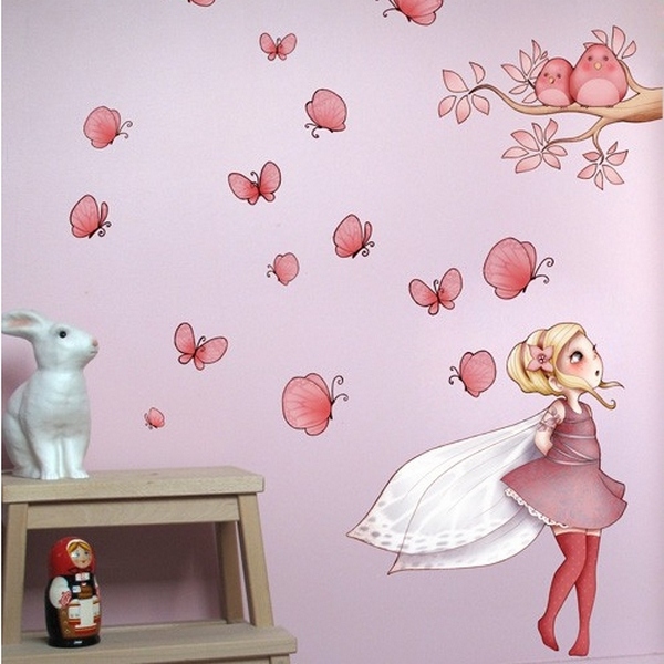 Stickers Muraux Fille Rose Papillons - Déco Chambre Bébé Ou Enfant | Autocollants Amovibles Facile Pose