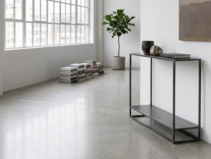 console-entrée-design-acier-brut-étagère console-entree-design-acier-brut-etagere