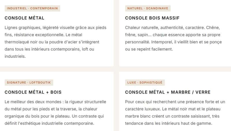 GUIDE MEUBLE CONSOLE