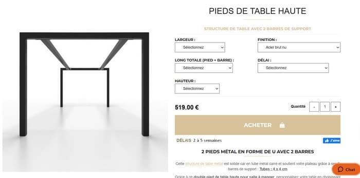 loftboutik specialiste pieds de table sur mesure