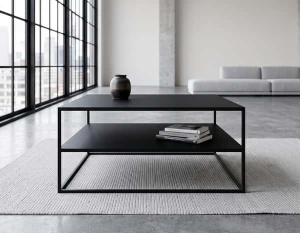 table basse metal étagère noir salon loft