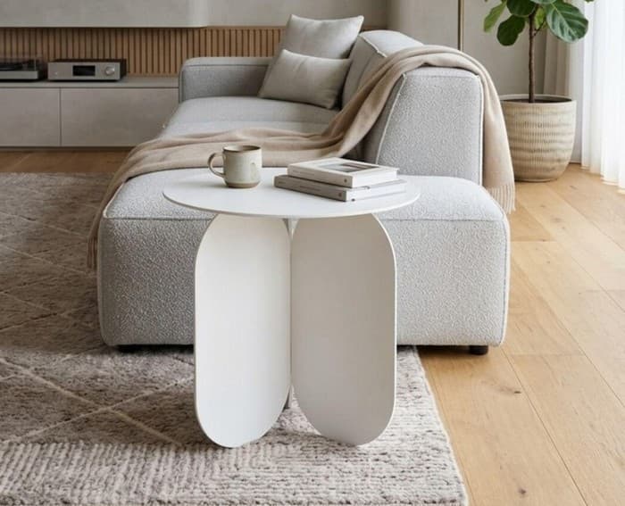 table basse ronde acier blanc
