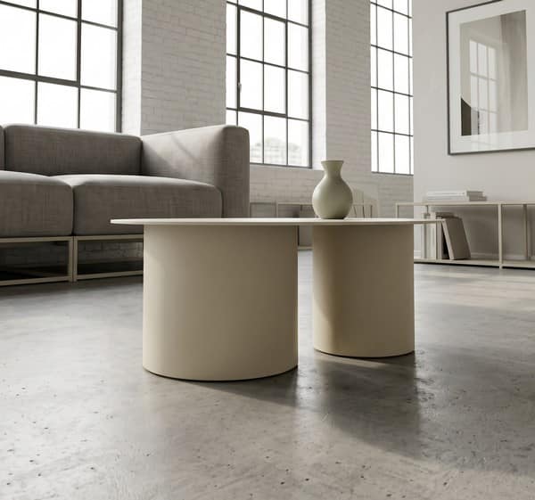 table basse ronde beige detail pied cylindre