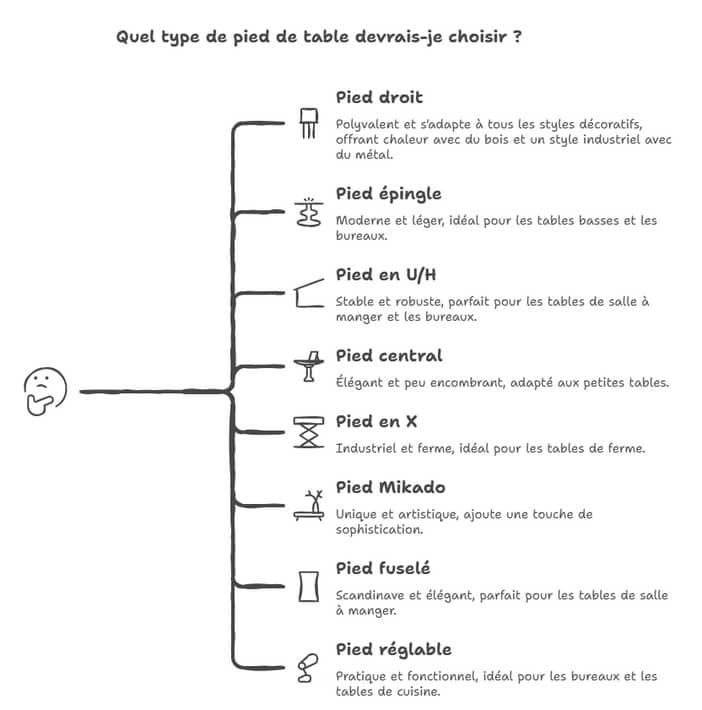 types de pieds de table