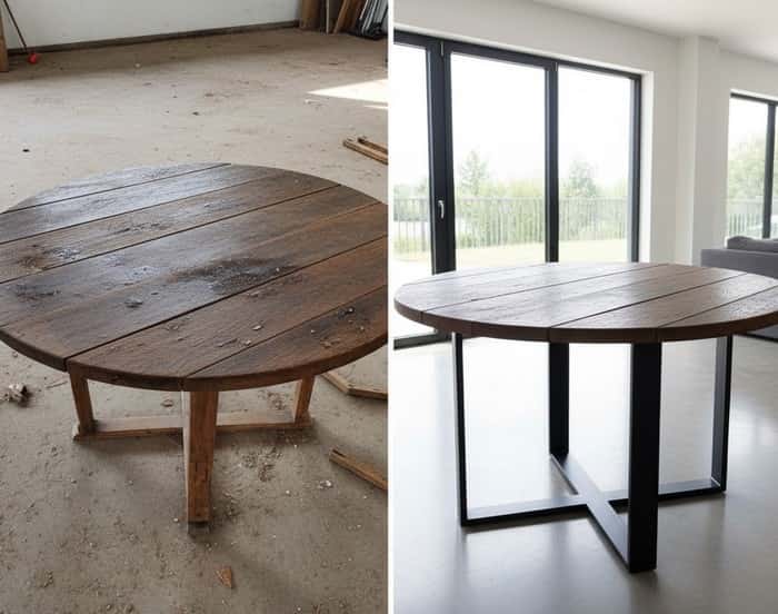 upcycling table salle à manger pieds métal sur mesure