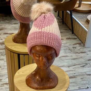 Bonnet Maille Coeur Tricotée - Bicolore