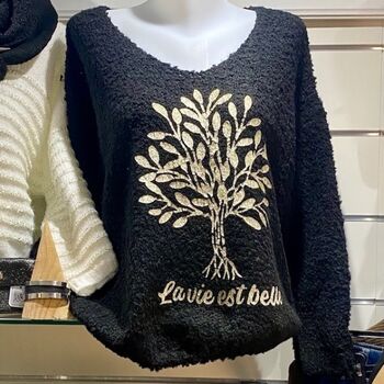 Pull Bouclette Col V Arbre de Vie