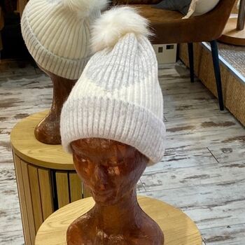 Bonnet Maille Coeur Tricotée - Bicolore