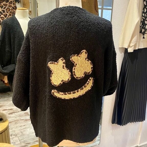 Gilet Bouclette Mi-Long avec Smiley