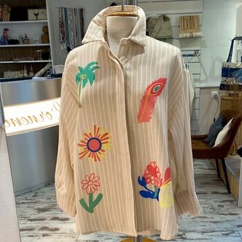 Chemise rayée beige et blanche