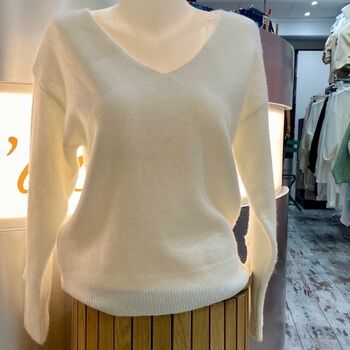 Pull blanc col V