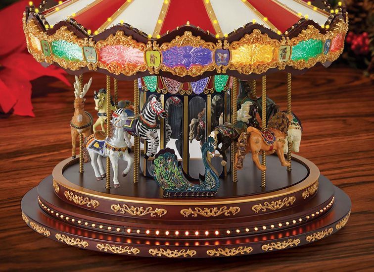 Giostra Musicale In Miniatura Mr Christmas Grande Carosello Di Resina Con Numerose Luce Led E Base In Resina