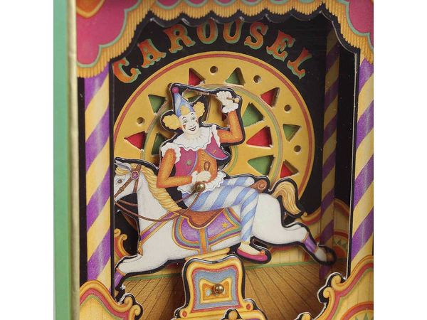 Boîte à Musique Animée En Bois - Clown Sur Cheval De Carrousel, Mécanisme 18 Notes, Mélodie 'Le Beau Danube Bleu', Décoration Cirque