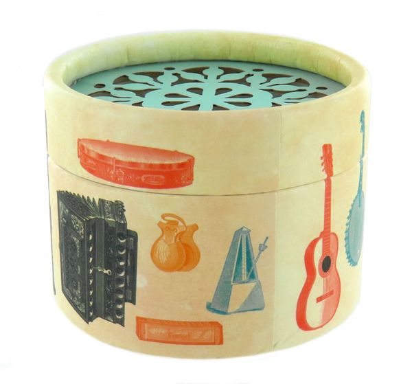 Round cardboard box for hand-cranked musical mechanism - Item# of this ...