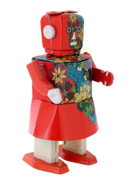 Wind up mechanical tin toy depicting a walking robot named
